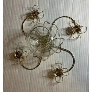 Cottagecore "Cinderella Coach" 4 Candle Holders w/Round Glass Vase Centerpiece